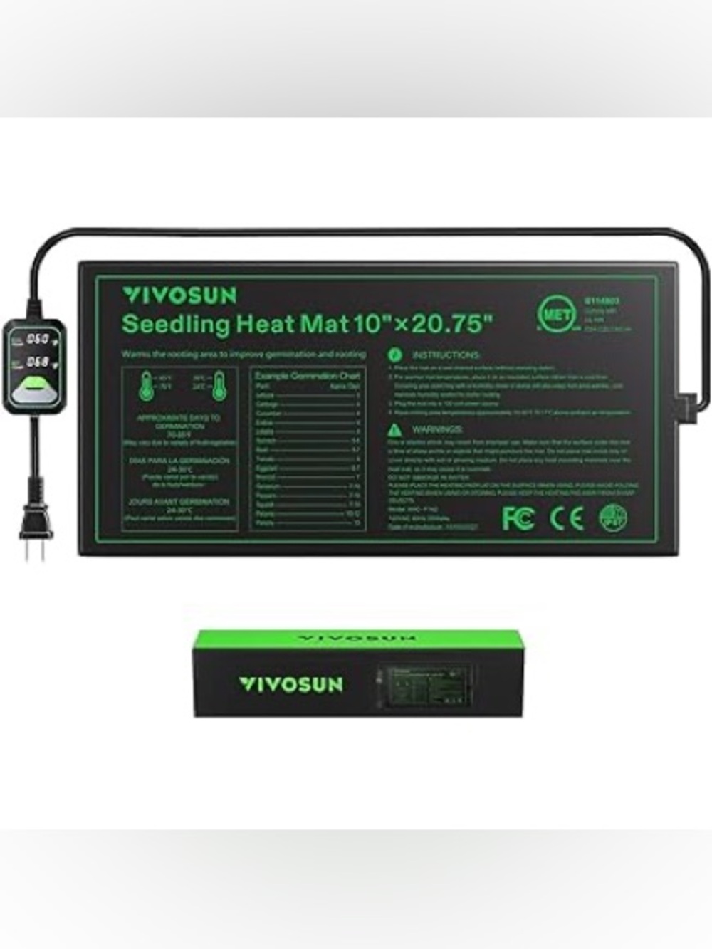 💕 B38 VIVOSUN 10"x20.75" Seedling Heat Mat with Built-in Temperature Controller